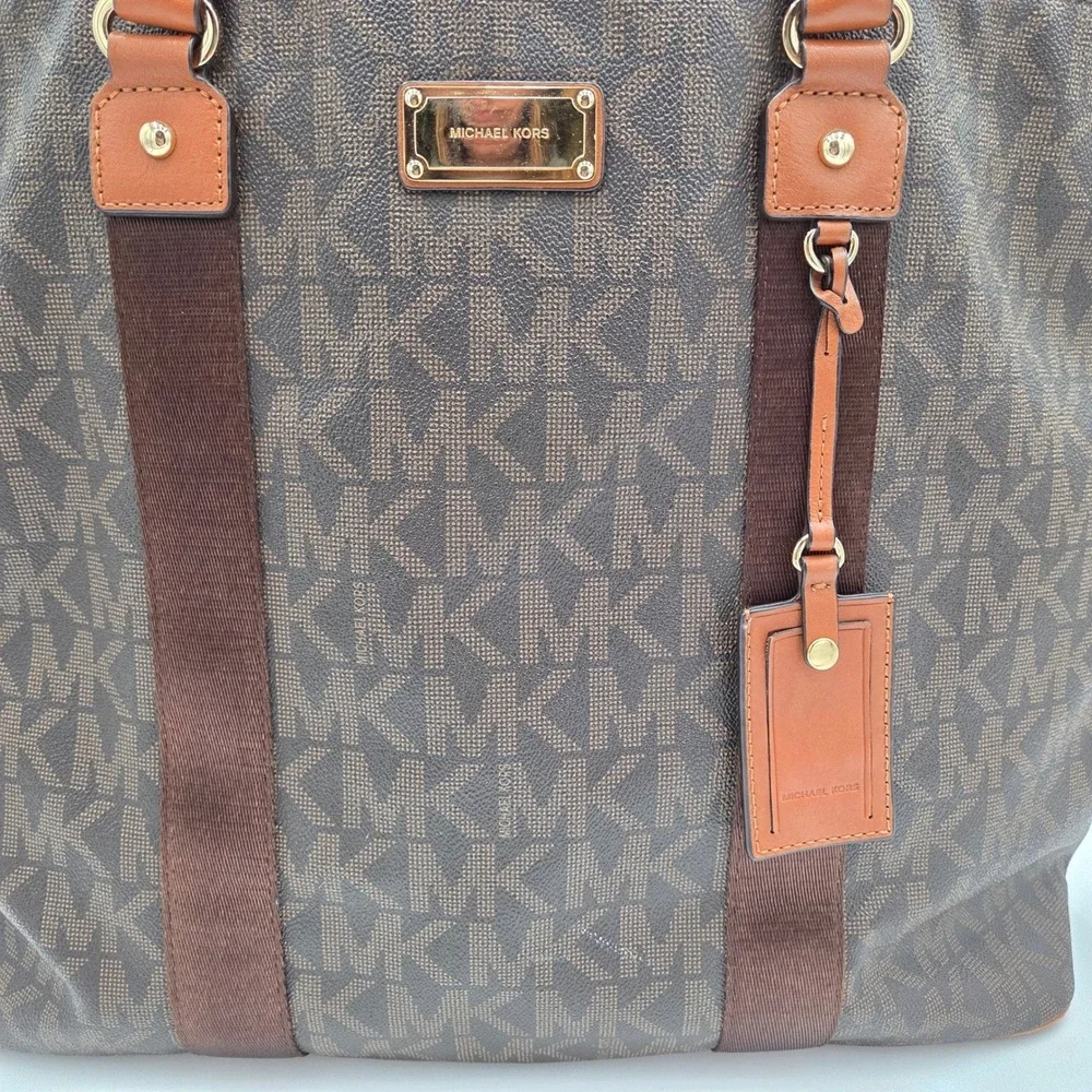 Michael Kors Signature‎ MK Travel Shoulder Bag XL Tote Dark Brown Carry On